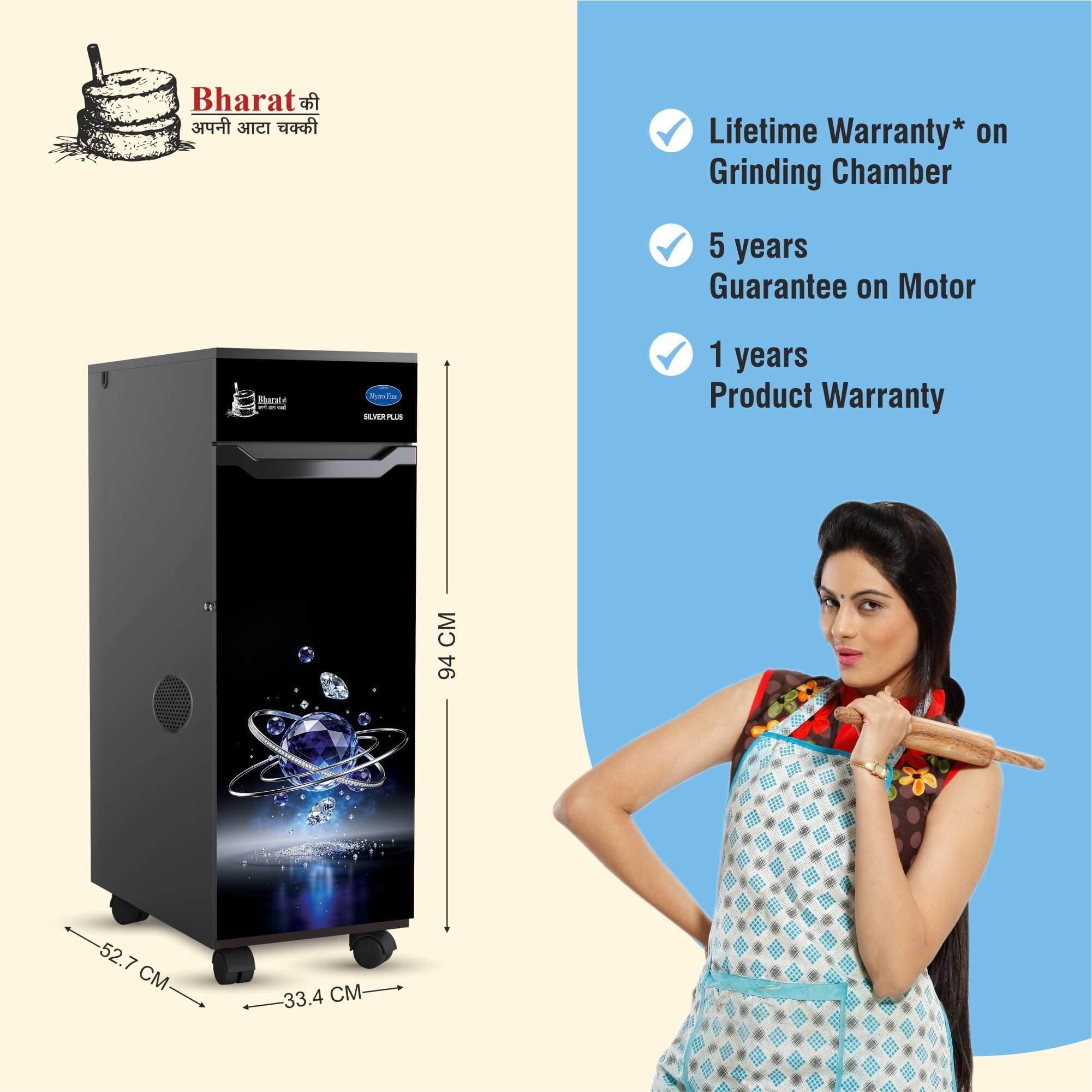 04 Lucky Mycrofine Silver Plus Aata Chakki 8 Kg Domestic Flour Mill with Multi-grain Grinding Capacity