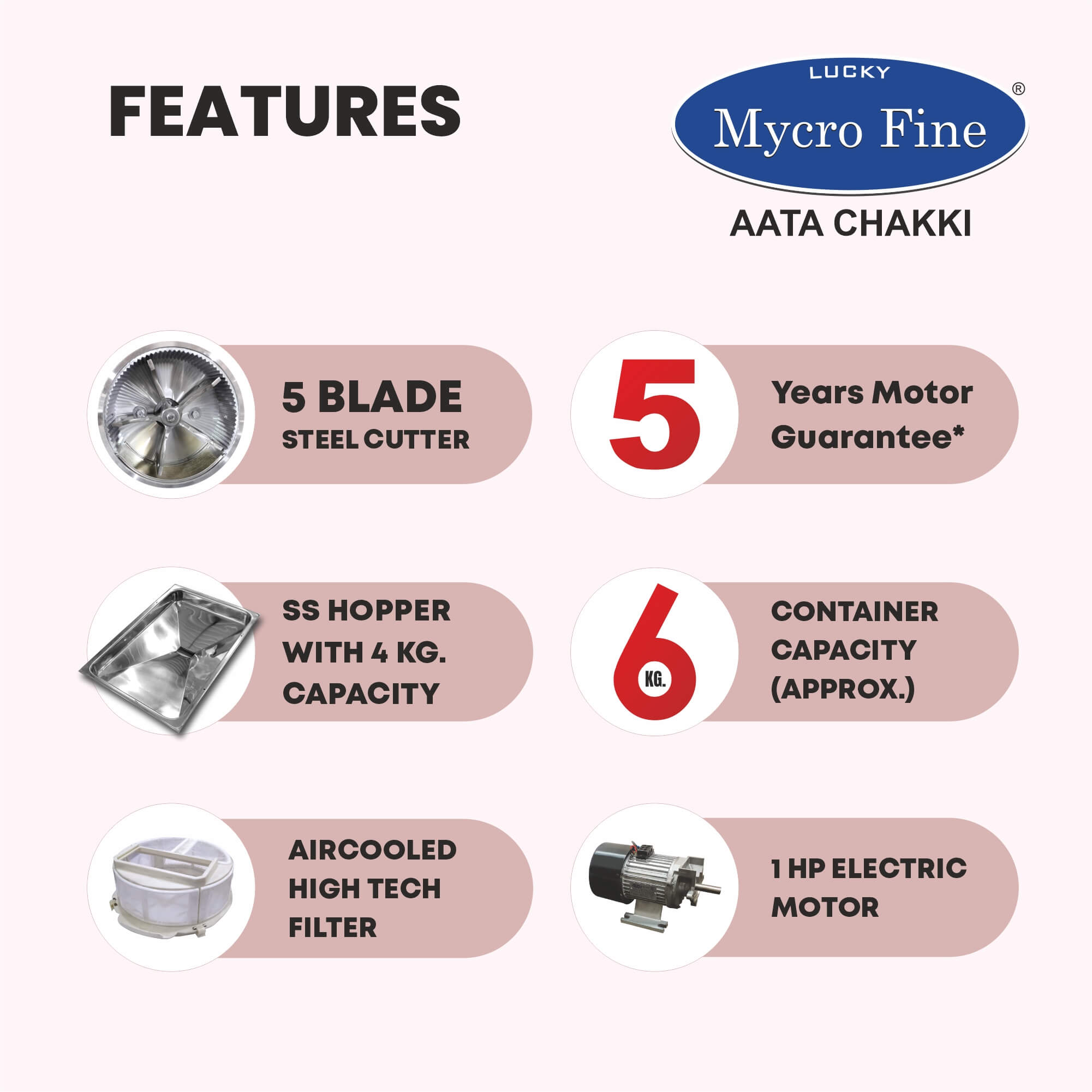 07 Lucky Mycrofine Silver Aata Chakki 6 Kg Domestic Flour Mill